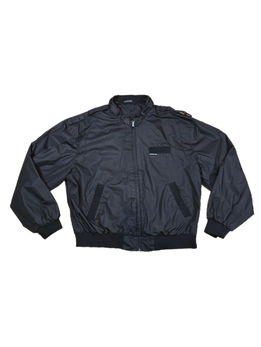 Members Only Jacket Mens XL Black Iconic Racer Bomber Coat Zip Band Collar Lined